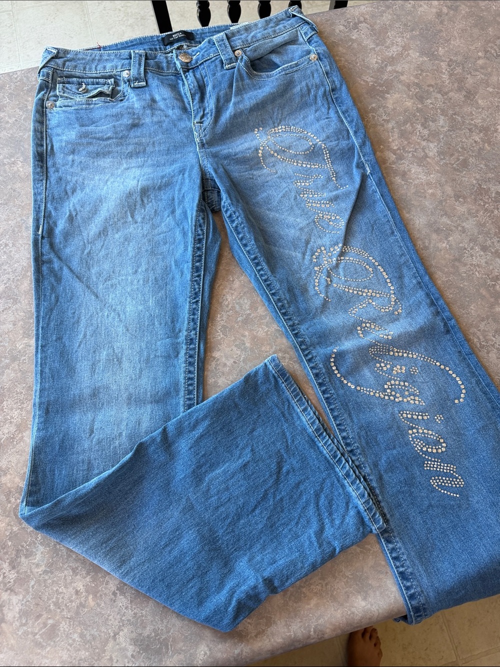 True Religion Jeans with Rhinestone Script - Like New